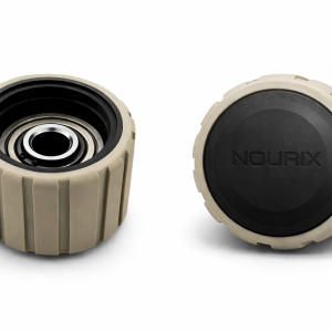 Aftermarket under belt roller assembly for Moncherio macadamia harvester with sealed bearing and Nourix protective cap