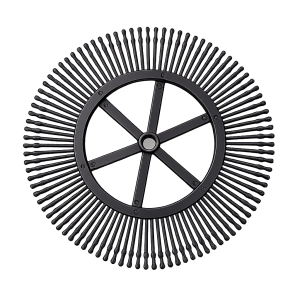 Black macadamia finger wheel pin wheel manufactured and supplied by NouRix for harvester and sweeper systems.