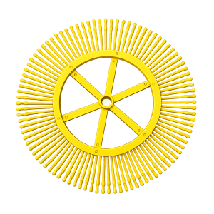 Nourix high quality yellow finger wheels, pin wheels for macadmia harvesters. Compatible with Australian macadamia harvesters. Affordable and reliable. Made and supplier by Nourix.